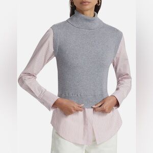 Derek Lam 10 Crosby Gray/Pink Mixed Media Sweater